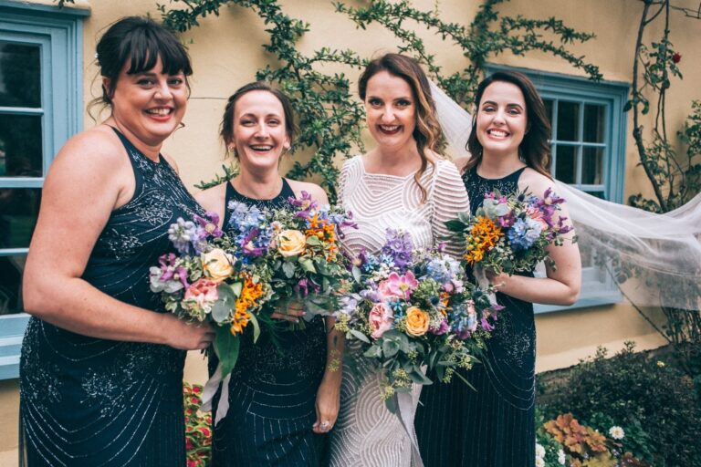 Four generations, in navy and black, mixed bouquets, Sorcha Herbert Flowers