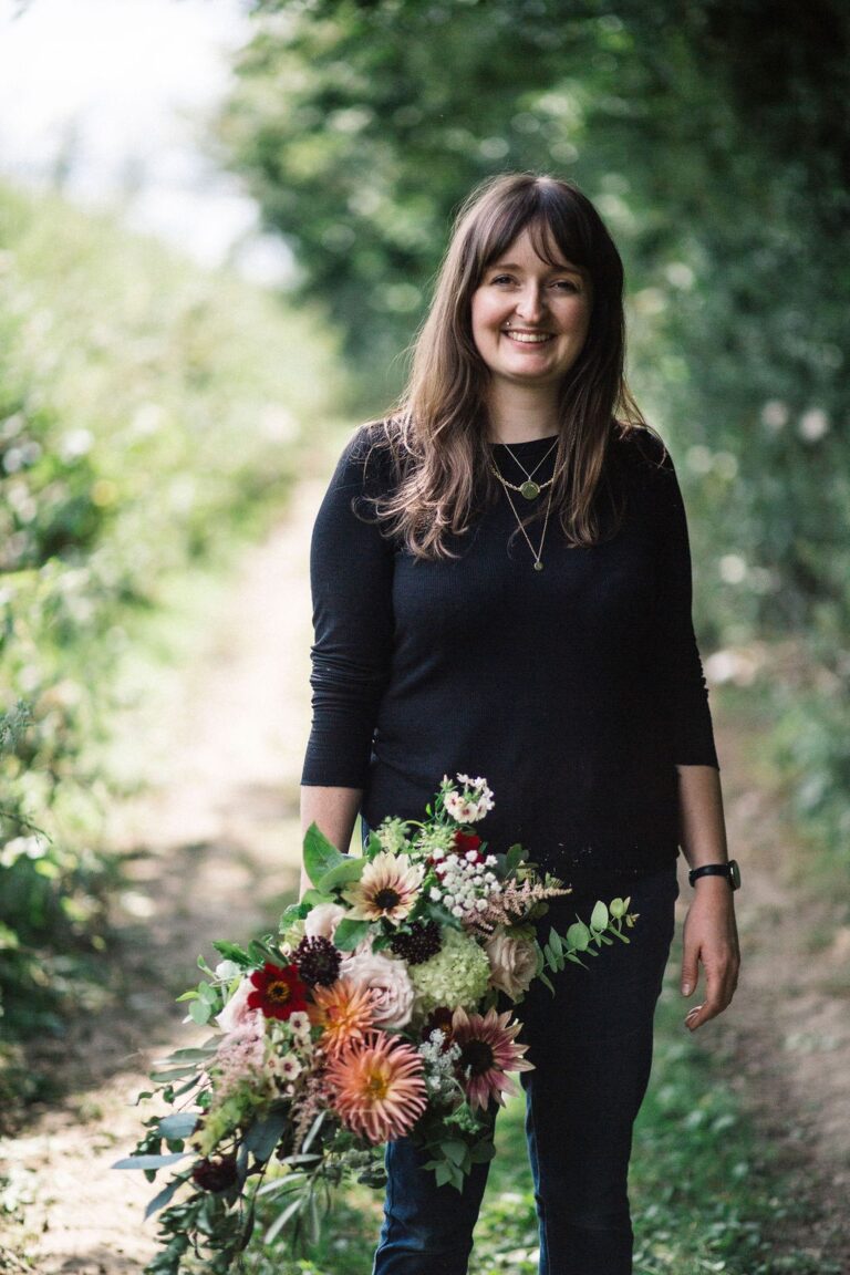 Sorcha Herbert, composing an autumn bouquet in the flower field, Sorcha Herbert Flowers