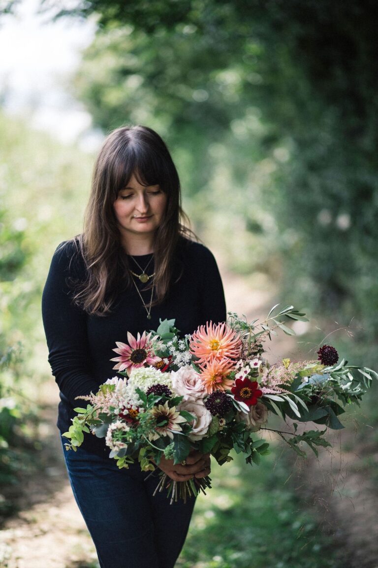 Sorcha Herbert, in the flower field near her workshop, Sorcha Herbert Flowers