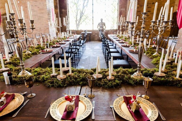 A dinner table in a stone hall, Spain4weddings