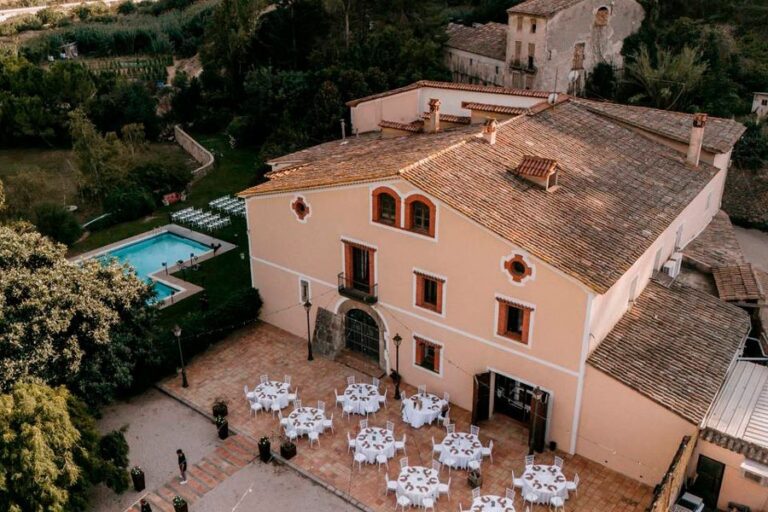 A masia with a pool, from above, Spain4weddings