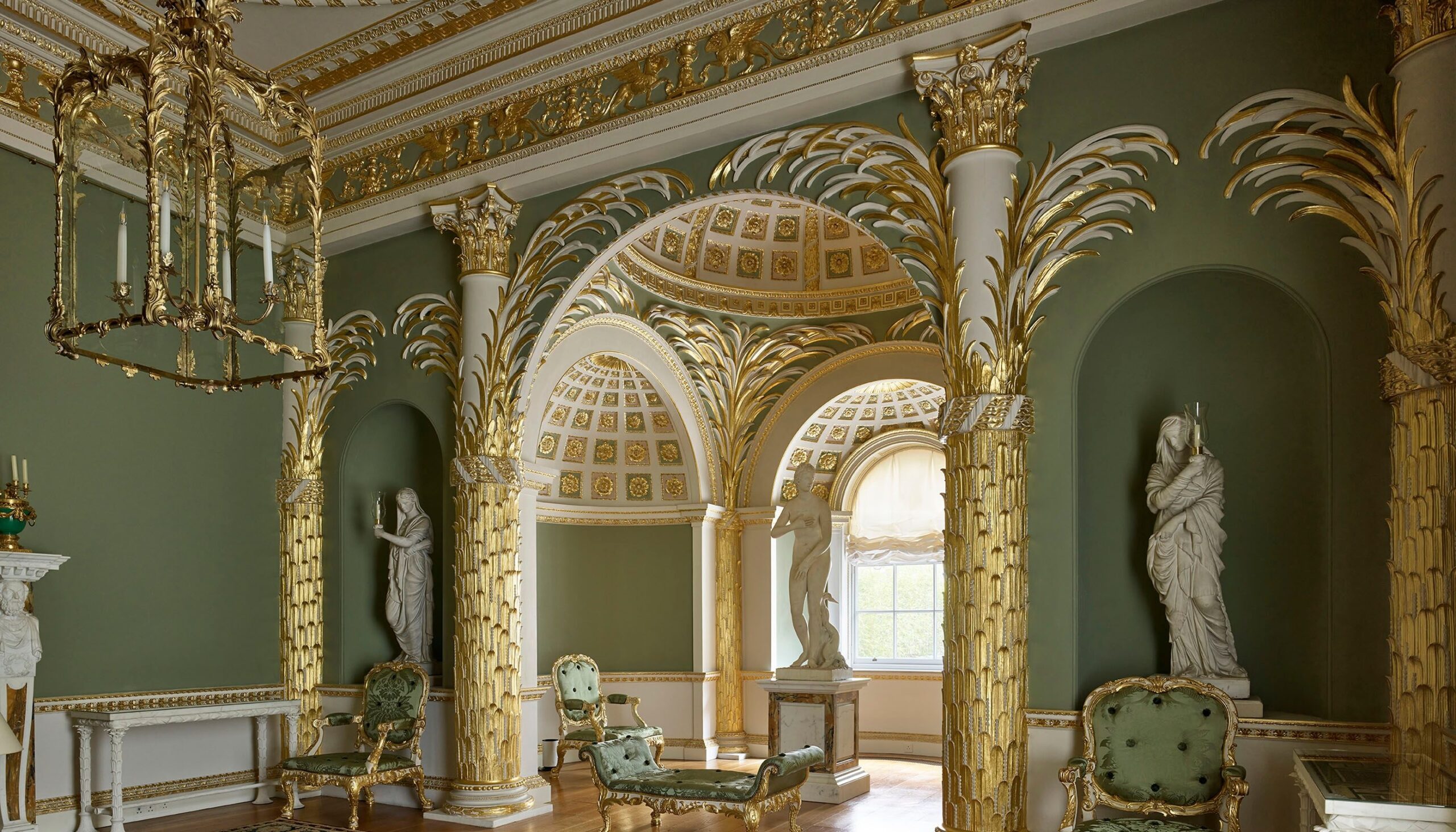 The Palm Room, its carved and gilded palm columns adapted from a scheme designed for Charles II's bedchamber at Greenwich, Spencer House