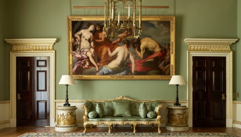 The north wall of the Palm Room, its gilded palm fronds rising to the cornice, Spencer House