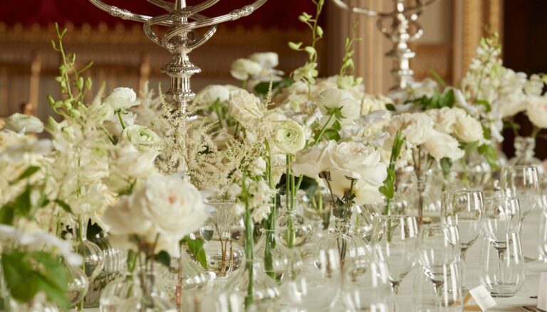 A floral installation dressing a doorway in the State Rooms, by Flowerbx, Spencer House