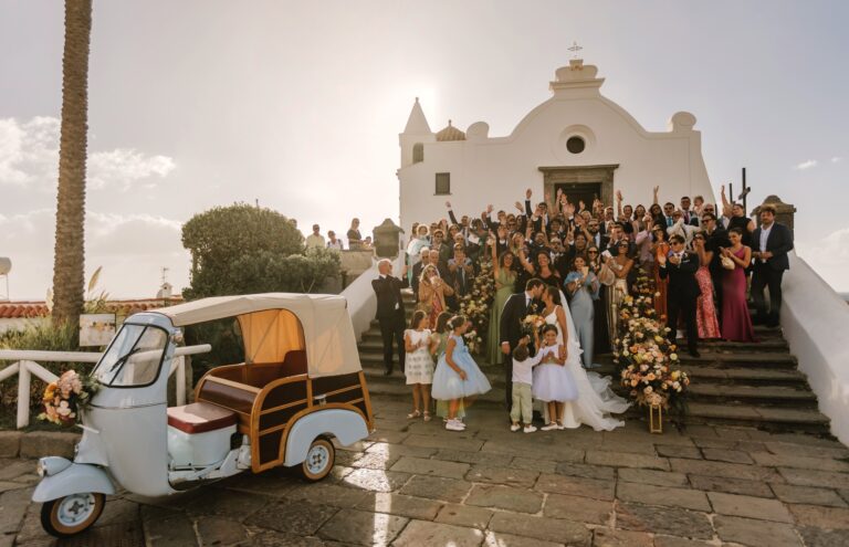 Guests outside the Chiesa del Soccorso after Virginia and Stefano's ceremony, Ischia, Stefania Silvestro