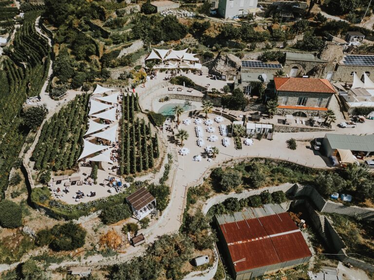 Aerial view of the hillside winery that hosted Martina and Vincenzo's reception, Ischia, Stefania Silvestro