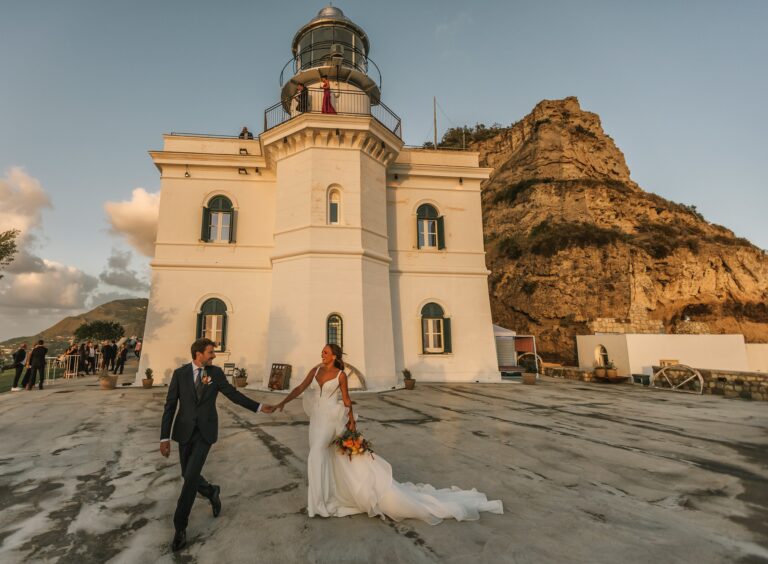 Virginia and Stefano at the lighthouse where their reception was held, Ischia, Stefania Silvestro