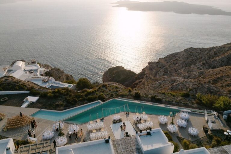 The terrace from above, laid for dinner, Stella and Moscha