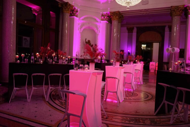 Party in the dome room with coloured lighting, Stella Rheni