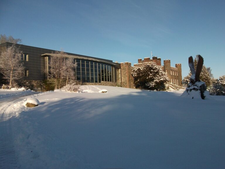 Stobo Castle in winter snow