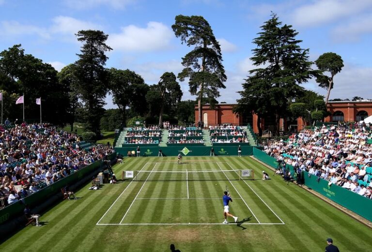 Grass tennis court during The Boodles, Stoke Park