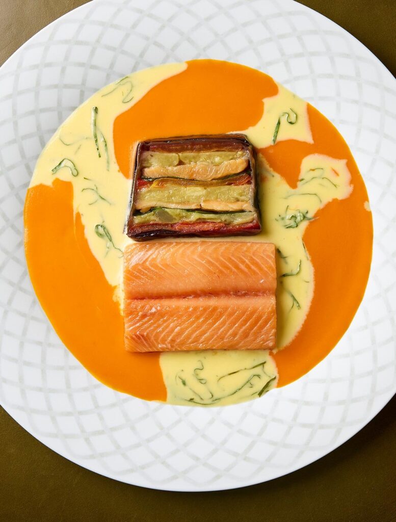 A plated fish course, Stoke Park