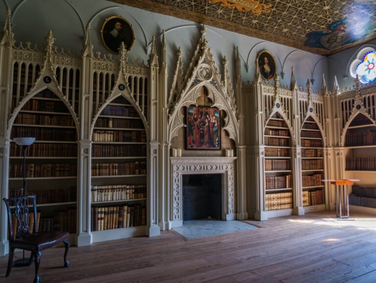 The Library bookcases, their arches drawn from the choir door of old St Paul's Cathedral, Strawberry Hill House