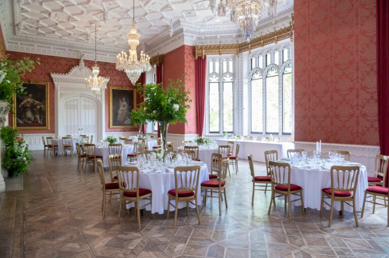 The Waldegrave Suite dressed for a reception, ready for the wedding breakfast, Strawberry Hill House