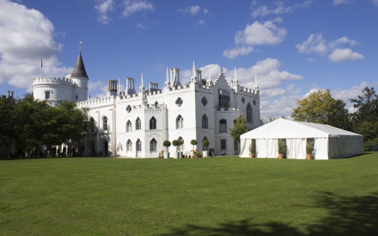 A marquee raised on the garden lawn for a larger celebration, Strawberry Hill House