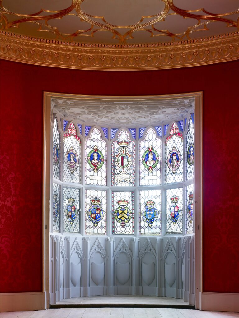 The Round Drawing Room, its gold Gothic tracery and oriel window, Strawberry Hill House