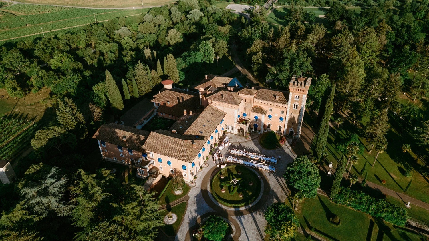 Castello di Spessa and its gardens from the air, in the Collio wine country of Friuli Venezia Giulia, Studio Fotografico Bacci