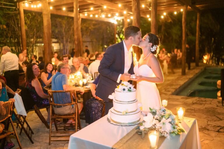 Cake cutting at an evening reception, SunHorse Weddings