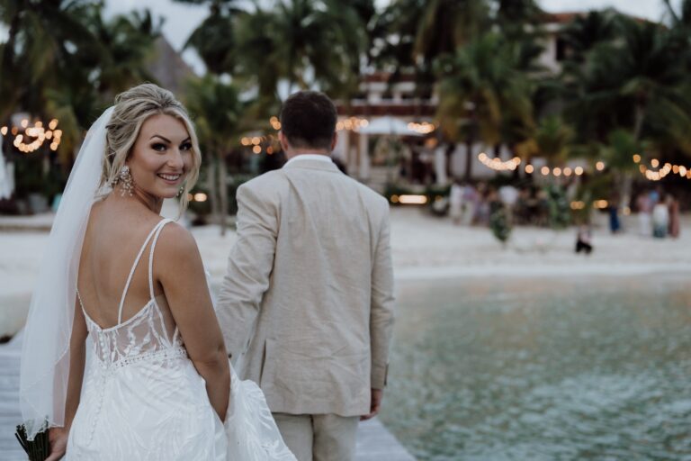 Couple on the beach at Isla Mujeres, SunHorse Weddings
