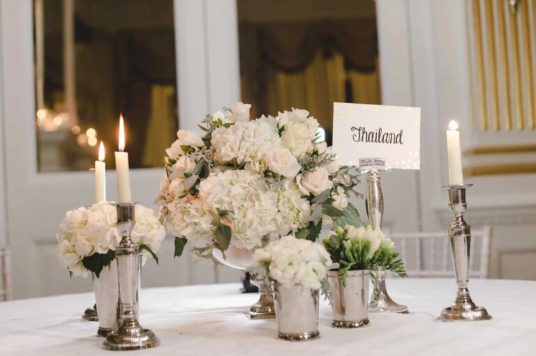 Table settings for a wedding at Claridge's, Sweet Pea Floral Design