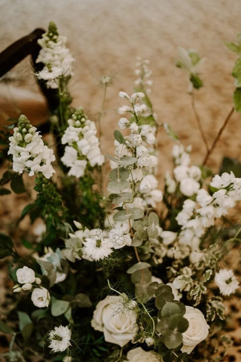 Tall spires of white delphinium and stock, The Lanesborough, Sweet Pea Floral Design