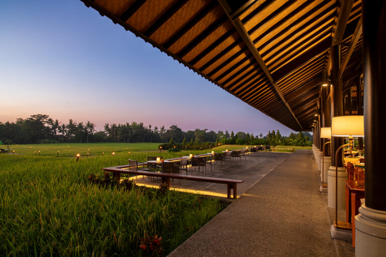 Covered walkway overlooking the rice fields, Tanah Gajah, a Resort by Hadiprana