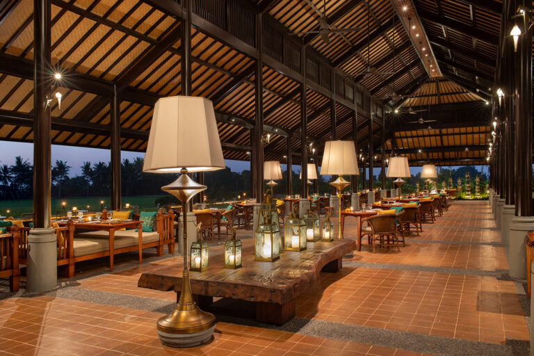 The Tempayan restaurant under its thatched roof, Tanah Gajah, a Resort by Hadiprana
