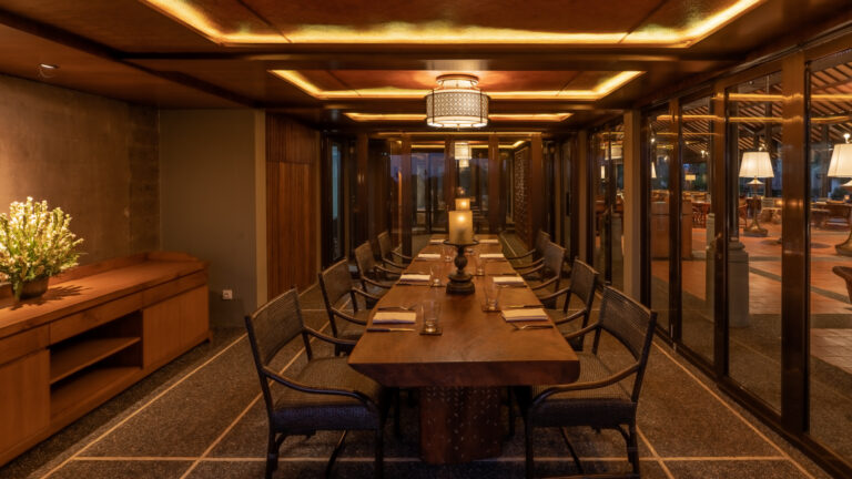 Long dining table indoors, Tanah Gajah, a Resort by Hadiprana