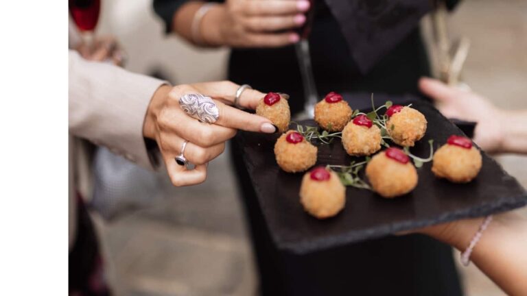 Canapés served on a slate board at the drinks reception, That Amazing Place