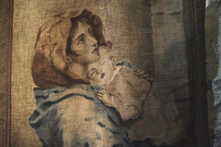 The abbey's Madonna and Child fresco on old plaster, The Abbazia San Faustino
