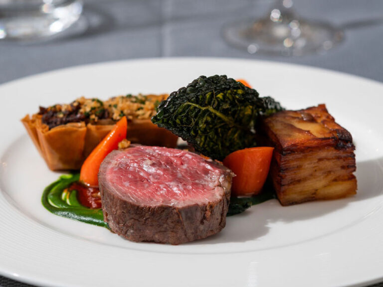 Beef fillet main course with kale and potato terrine, The Admirable Crichton