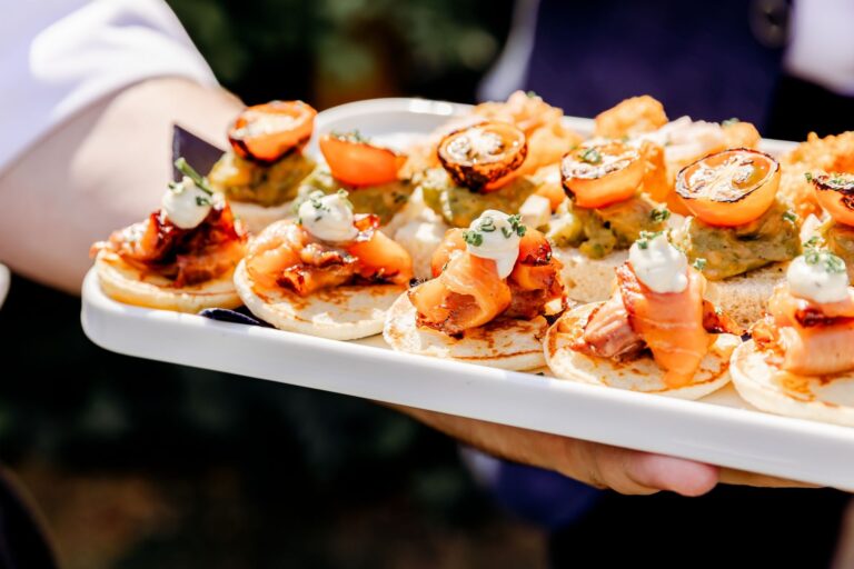 Canapes served on a platter at a wedding reception, The Bay Tree Hotel