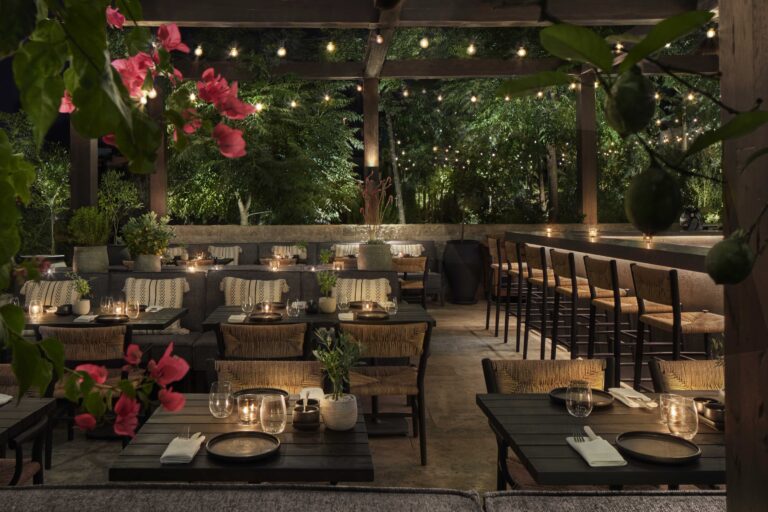 Morena restaurant, upper deck in the evening, The Bodrum Edition