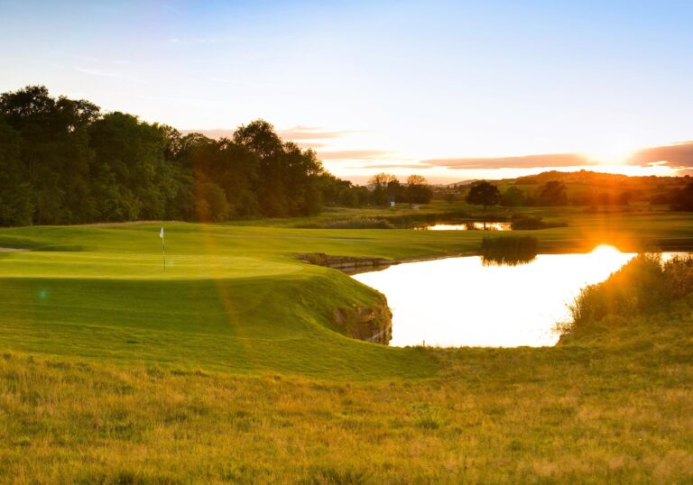 A championship golf course at the resort at sunset, The Celtic Manor Resort