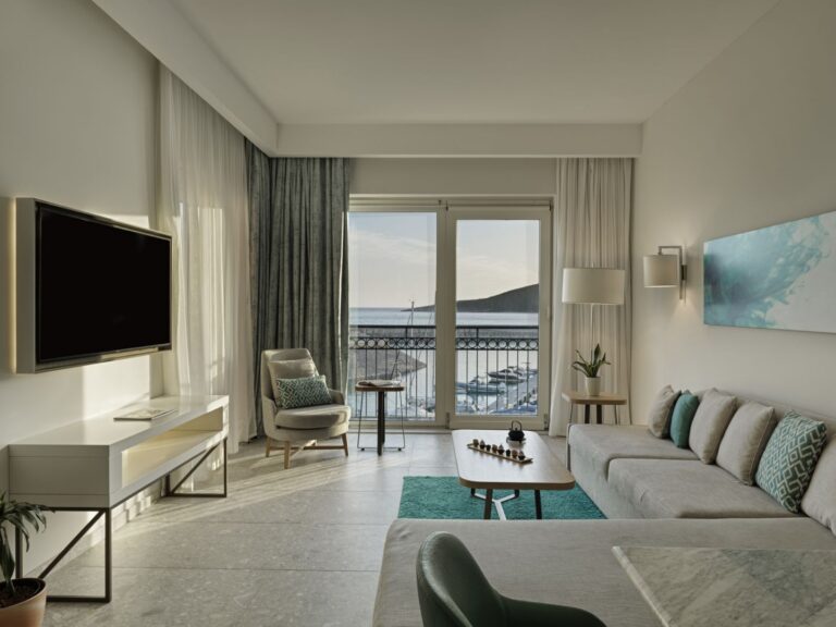 A suite living area with a balcony, The Chedi Luštica Bay