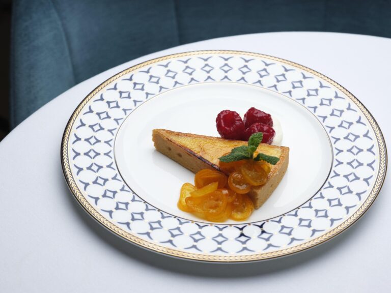 Orange tart with candied kumquats and raspberries, The Chelsea Harbour Hotel