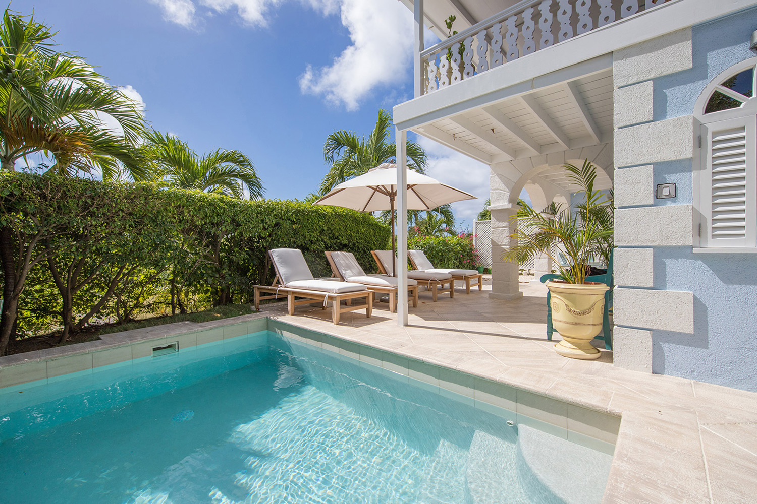 Private plunge pool and sun loungers at a Duplex Suite, The Cotton House