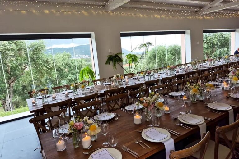 The dining room set for a wedding breakfast, The Courti Estate
