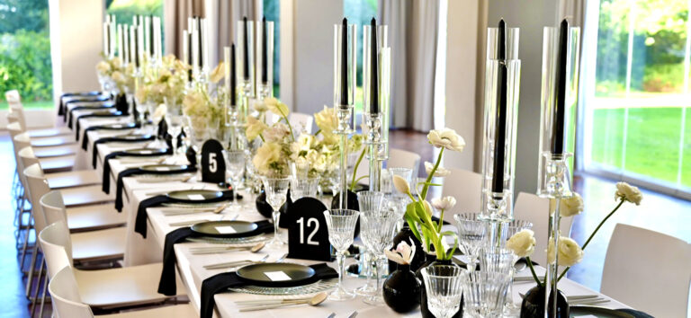A long table dressed in black and white, The Forum Embassy Hill