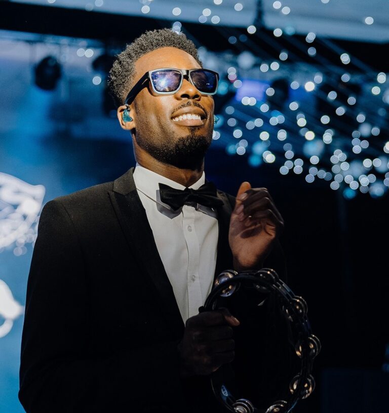 Percussionist with tambourine in a tuxedo, The Function Band