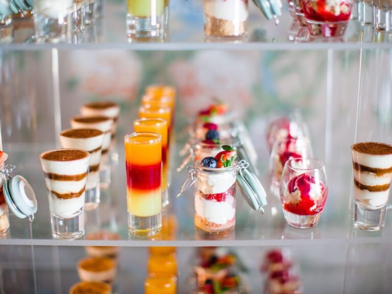 Dessert glasses on a tiered stand, The George in Rye