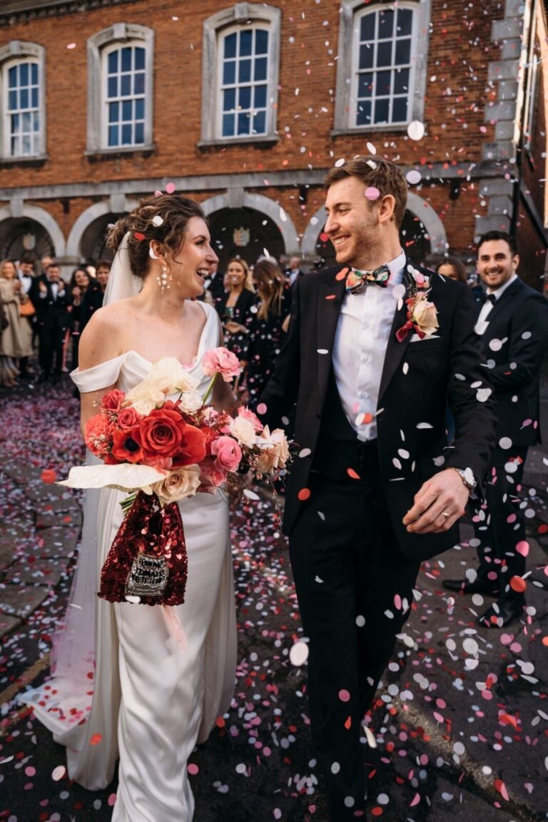Confetti as the newlyweds step out into Rye, The George in Rye