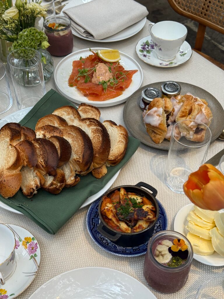 A brunch spread of pastries and sharing plates, The Greenhouses