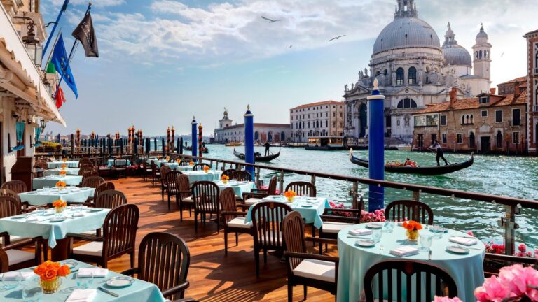 Club del Doge terrace dining on the Grand Canal facing the Salute, The Gritti Palace