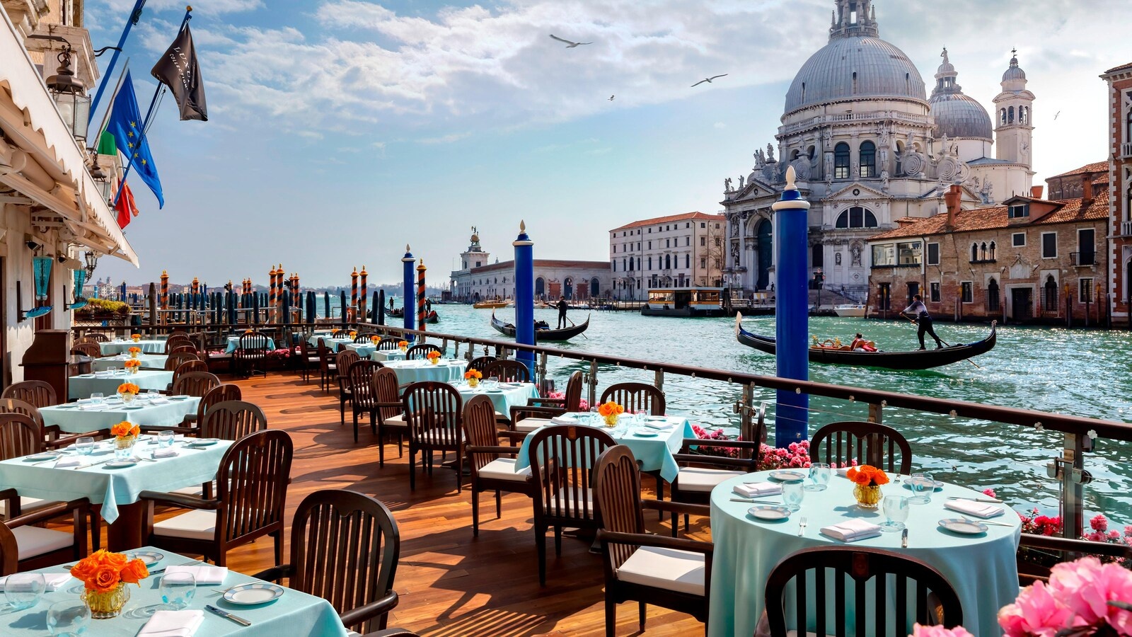 Club del Doge terrace dining on the Grand Canal facing the Salute, The Gritti Palace