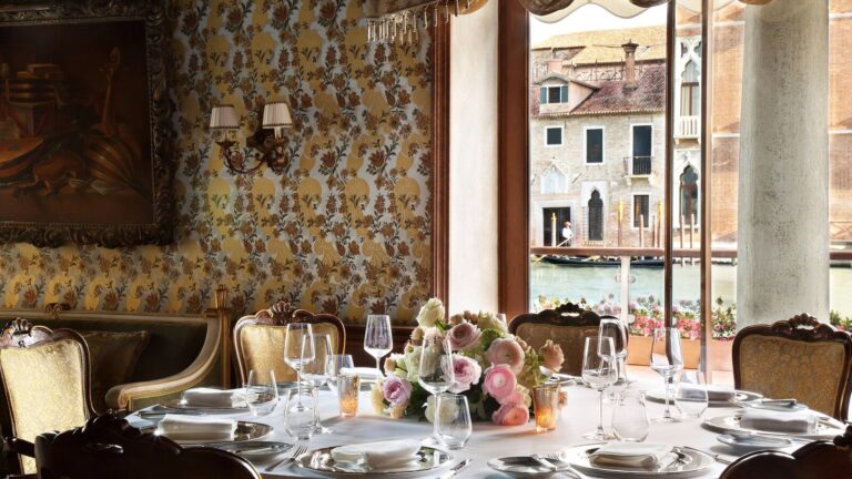 An intimate wedding table beside a Grand Canal window, The Gritti Palace