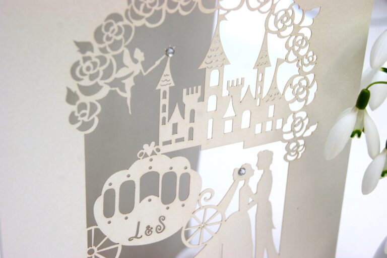 Bespoke laser cut castle scene invitation, The Hummingbird Card Company