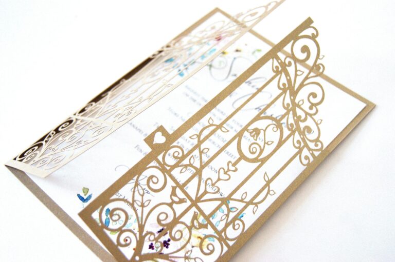 Gilded gate laser cut invitation, The Hummingbird Card Company