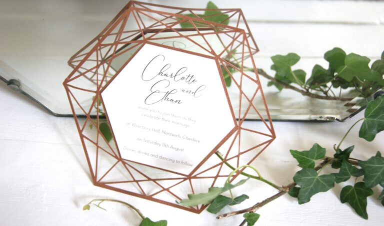 Copper geometric frame invitation, The Hummingbird Card Company
