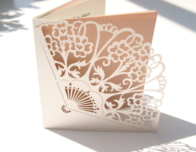 Laser cut fan gatefold in blush, The Hummingbird Card Company